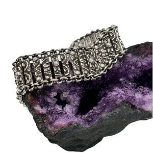 Brighton Ottoman Link Bracelet Silver Plated Filigree Design Adjustable 7 To 8”